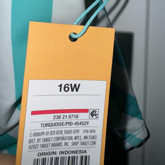 Kona Sol Women’s Turquoise & White Striped One Piece Swimsuit Size 16W, NWT - Picture 3 of 11